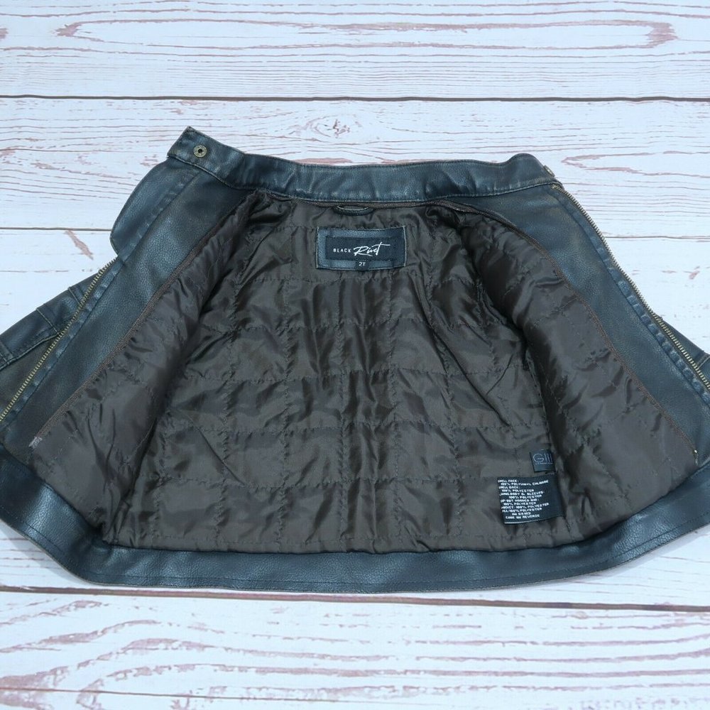 Black Rivet Faux Soft Leather Boys 2T Dress Jacket Front Zip Quilted Lining - Picture 6 of 8